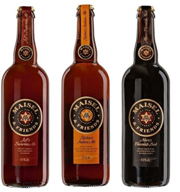 Maisel & Friends Tasting Paket (3 x 0,75 Ltr.) - Jeff´s Bavarian Ale + Stefan´s Indian Ale + Marc´s Chocolate Bock - Craft Bier Paket - 1